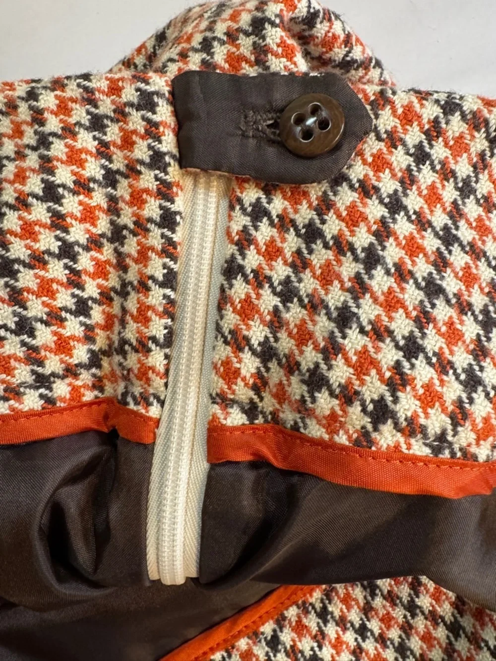 Talbots Woman Orange Black Houndstooth Wool Blend Skirt Size 20W